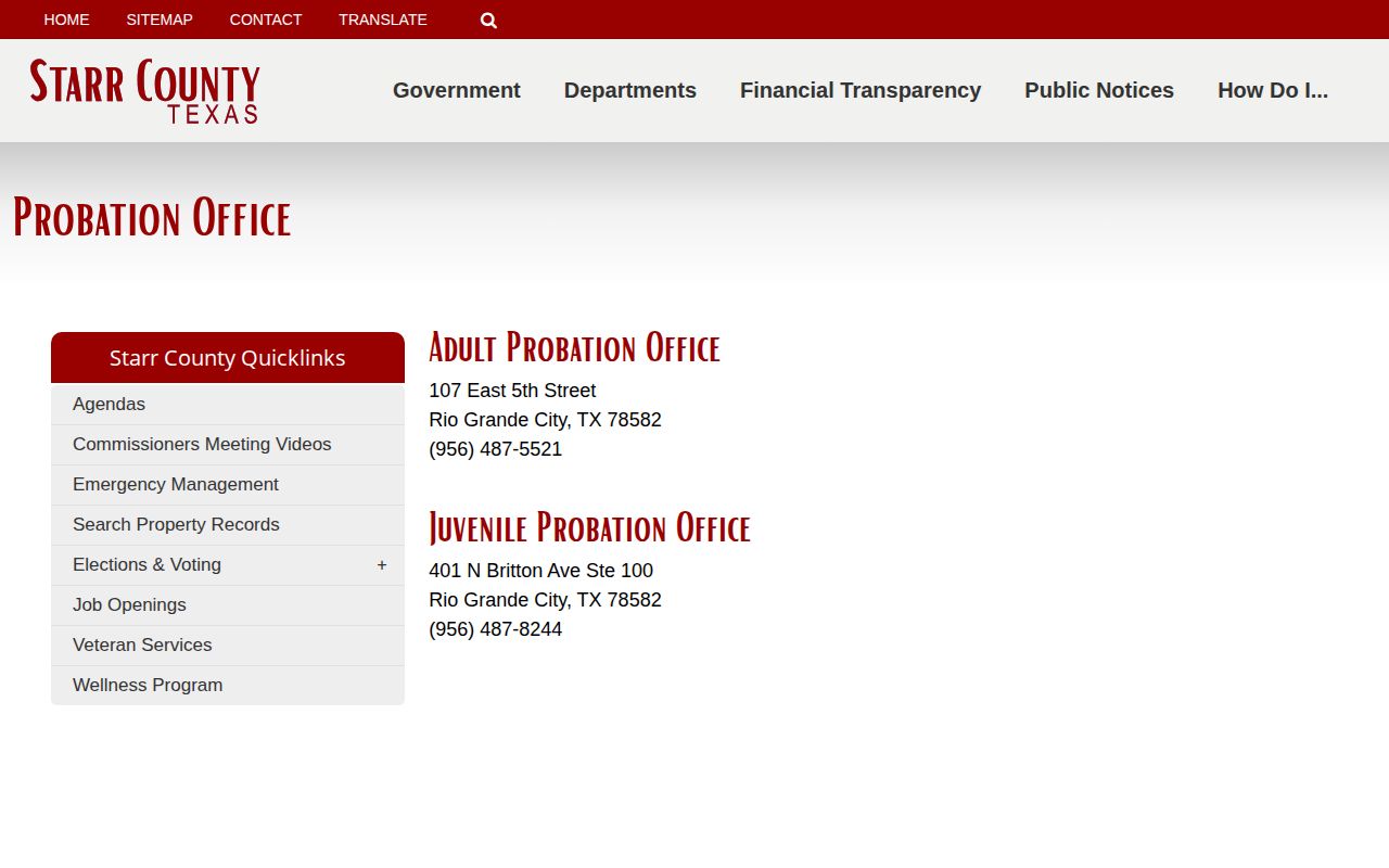 Starr County probation supervision contact