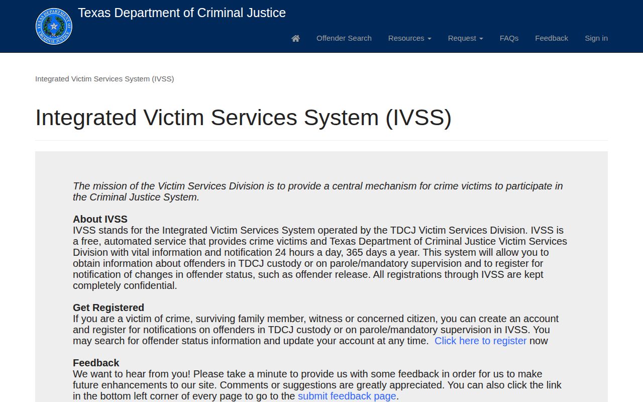 TDCJ IVSS Starr County state release alert